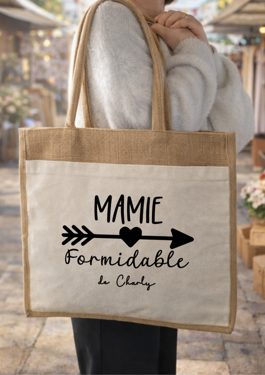 Cabas en toile de jute – Mamie d’amour 🧺