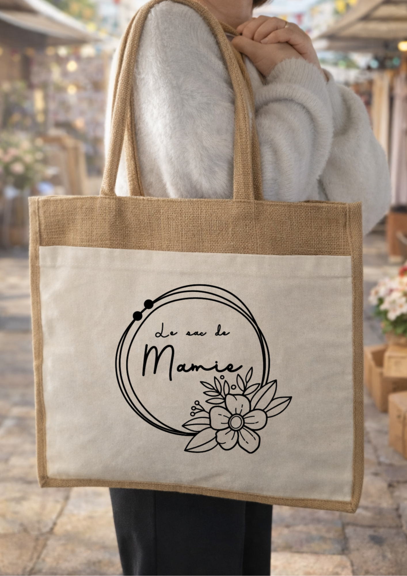 Cabas en toile de jute – Mamie d’amour 🧺